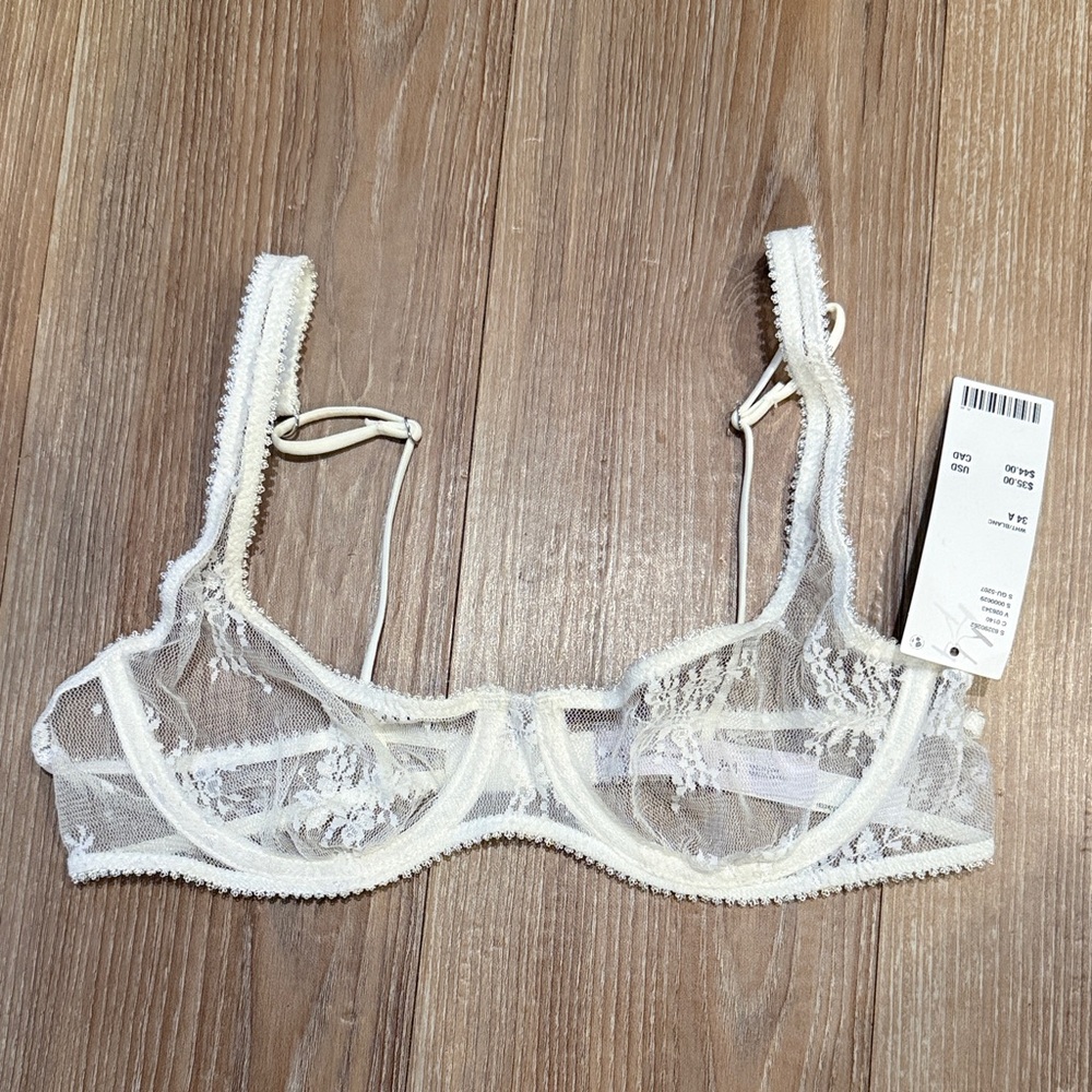 Urban Outfitters Sheer Lace Bra - Cream